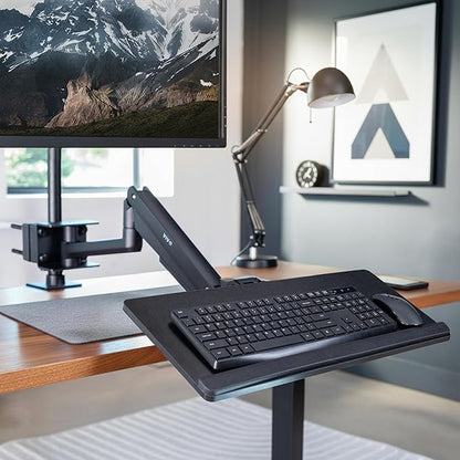 VIVO Sit-Stand 24 Inch Pneumatic Universal Pole Mounted Keyboard and Mouse Tray, Full Motion, Height Adjustable Typing Platform, Ergonomic Tilt, Black, MOUNT-KB35C-P