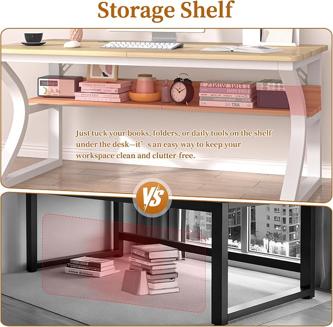 47 X 23.6'' Computer Desk, Home Office Desks w/Shelf Storage, Computer Desk w/Metal Frame, Cable Management, Study Student Desk Writing Work Table Deeper & Thicker Desktop for Home Bedroom