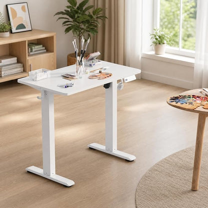 Claiks Electric Standing Desk 32 x 19 Inches, Compact Adjustable Height Motorized Sit Stand Desk with 3 Memory Presets & Cable Management, Space-Saving Computer Workstation for Bedroom, White