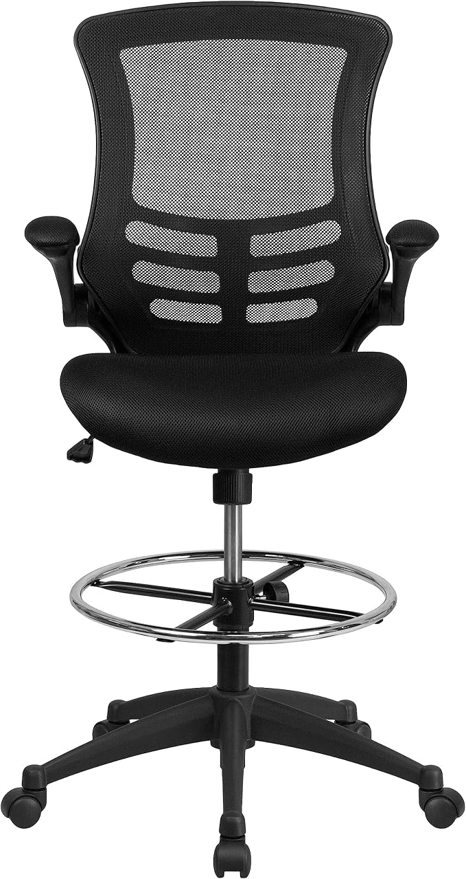 Flash Furniture Kelista Mid-Back Swivel Office Chair with Adjustable Seat Height, Ergonomic Mesh Desk Chair with Flip-Up Armrests, Black