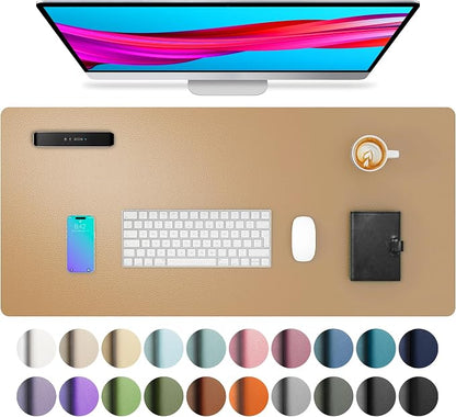 Aothia Faux Leather Desk Mat for Keyboard & Mouse (Khaki, 31.5" x 15.7") | Large desk mat for keyboard, mouse and laptop, creating a clean, organized workspace for work, study and everyday use