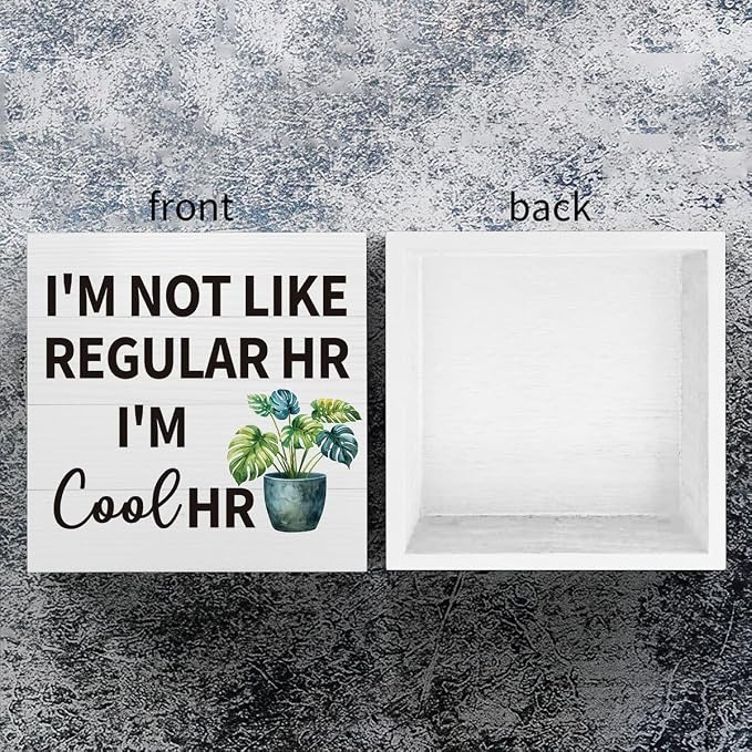 mmiishe Office Gifts for HR Coworker Desk Decoration Hr Gifts for Women | Funny Desk Decor Hr Gift for Colleagues Leader Boss Cubicle Accessories for Office Meeting Rooms Wooden Box Sign 5 x 5 Inches