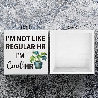 mmiishe Office Gifts for HR Coworker Desk Decoration Hr Gifts for Women | Funny Desk Decor Hr Gift for Colleagues Leader Boss Cubicle Accessories for Office Meeting Rooms Wooden Box Sign 5 x 5 Inches