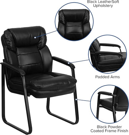 Flash Furniture Isla LeatherSoft Executive Side Reception Chair with Padded Arms and Sled Base, Upholstered Side Chair for Living Room/Office, Black