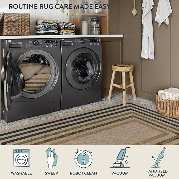 Lahome Enfys Modern Geometric Easy Jute Rug, Washable 5x7 Indoor Outdoor Rugs Farmhouse Large Dining Room Bedroom Carpet, Contemporary Non Slip Natural Throw Mat for Backyard Office RV