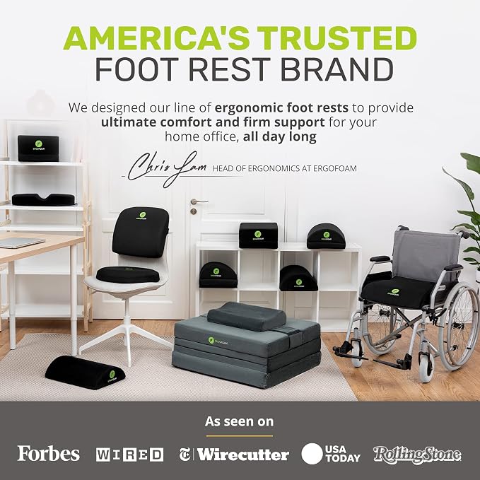 ErgoFoam Foot Rest for Under Desk at Work - Chiropractor Endorsed 2in1 Adjustable Premium Under Desk Footrest - Ergonomic Desk Foot Rest with High-Density Compression-Resistant Soft Foam (Black, Mesh)