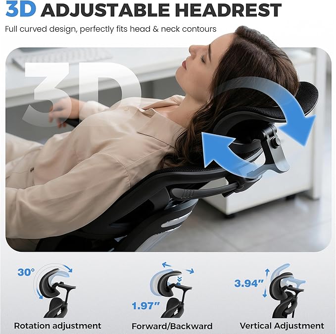 Ergonomic Office Chair, High Back Mesh Desk Chairs Comfy with Adjustable Lumbar Support, Home Computer Gaming Chair with 3D Headrest for Long Hours, 2 Pack