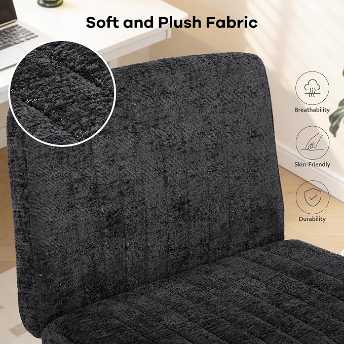 Convertible Base Criss Cross Chair with Pocket Springs & Thicker and Wider Cushions, Armless Legged Office Chair Relieves Back Pain, Swivel Vanity Chair for Living Room/Office, Black