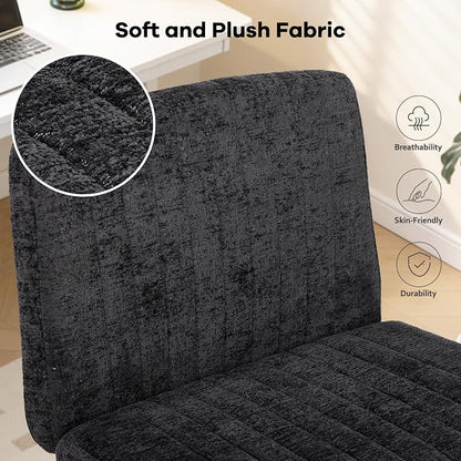 Convertible Base Criss Cross Chair with Pocket Springs & Thicker and Wider Cushions, Armless Legged Office Chair Relieves Back Pain, Swivel Vanity Chair for Living Room/Office, Black