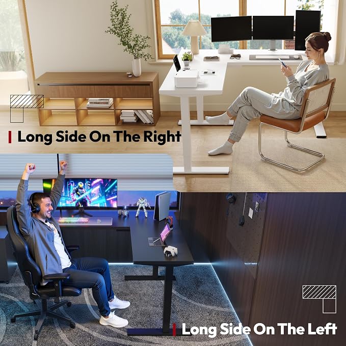 SANODESK L Shaped Standing Desk Adjustable Height, Electric Corner Standing Desk, 63 x 55 inch Sit Stand Computer Table with Splice Board, Black