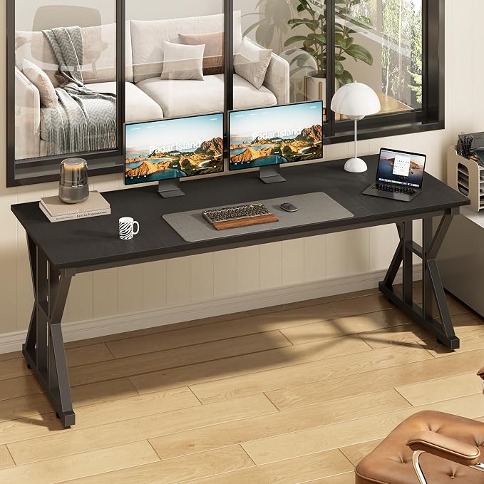 TVU 63-Inch Executive Desk, Large Office Desk with Thicken Frame, Computer Desk Modern Simple Desk for Home Office, Black