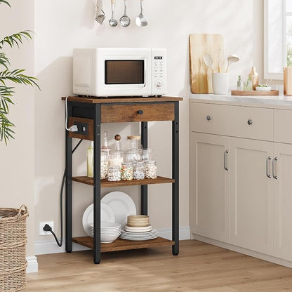 Gewudraw Printer Stand with Charging Station, 3-Tier Under Desk Printer Table, End Table with Storage Shelves for Home Office, Living Room,Bedroom,Bathroom,Brown