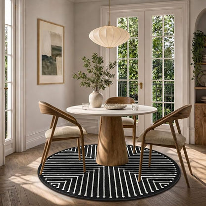 Latte&Fog Round Rug Washable Modern Non Slip Circle Area Rug (4ft Round) | For Living Room Bedroom Dining Room Entrance and Hallway, Washable, Non Slip, Modern Style, Low Pile, Indigo Black 4ft Round
