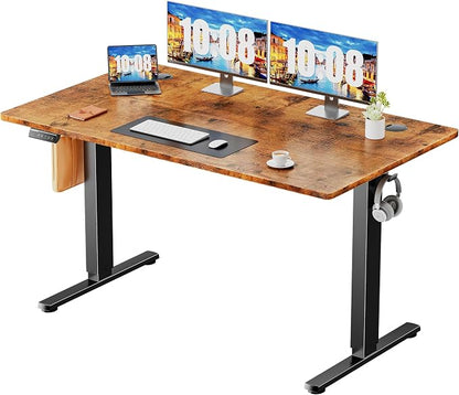 Sweetcrispy 48 Inch Electric Standing Desk, Height Adjustable Sit Stand Up Desk, Computer Workstation Home Office Gaming Rising Table with Memory Preset Splice Board,Rustic Brown