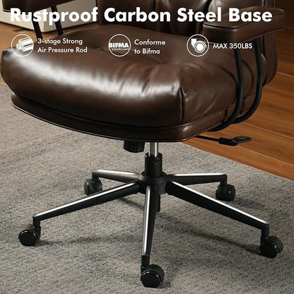 High Back Executive Office Chair with Comfortable Deep Seat,Brown PU Leather Modern Office Chair,Ergonomic Big and Tall Computer Desk Chair with Lumbar Support(Dark Brown)