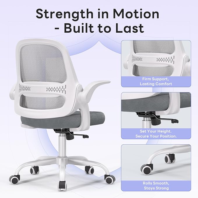 amseatec Office Chair，Ergonomic Mesh Desk Chair,Flip-Up Arms,Adjustable Height,Breathable Mesh Back & Thick Cushion Seat,360°Swivel Rolling Computer Chair,BIFMA Certified,Supports 300 lbs(Gray)