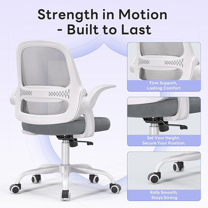 amseatec Office Chair，Ergonomic Mesh Desk Chair,Flip-Up Arms,Adjustable Height,Breathable Mesh Back & Thick Cushion Seat,360°Swivel Rolling Computer Chair,BIFMA Certified,Supports 300 lbs(Gray)