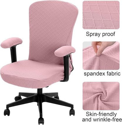 Tatuo 3 Pcs Computer Office Chair Cover Universal Rotating Chair Slipcovers Protector Removable Washable Office Armrest Covers with Zipper for High Back Seat Backrest (M,Argyle,Pink)
