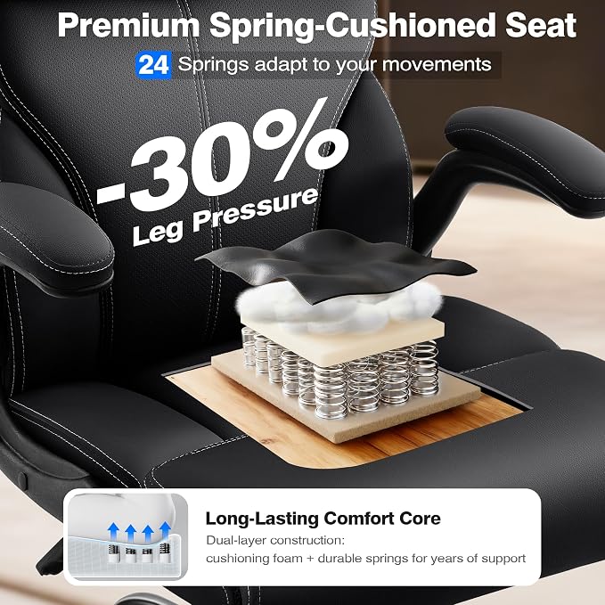 AreShark Executive Office Chair - 400lbs Heavy Duty Ergonomic Desk Chair with Comfy Cushion, High Back Breathable Leather Computer Chair with Flip-up Arms & Rocking Function for Home Office
