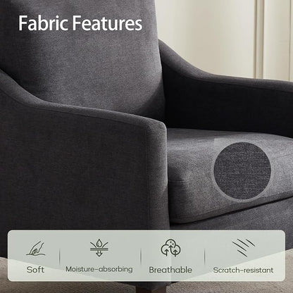 VKNOW Mid-Century Accent Chair, No Tools Assembly Required, Modern Upholstered Polyester Armchair for Living Room,Comfy Reading Accent Chairs with Wood Legs for Bedroom, Dark Grey