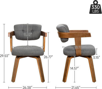 Art Leon Office Chair No Wheels - Mid Century Modern Chair, Fabric Upholstered Desk Chair Without Wheels, Accent Arm Chair with Wood Legs for Small Spaces Living Room Bedroom Study, Gray/Walnut