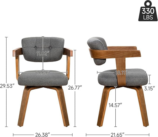 Art Leon Mid Century Modern Dining Chairs - Set of 2 Comfy Fabric Upholstered Dining Chairs, Home Office Chair No Wheels, Accent Arm Chair with Wood Legs for Kitchen Living Room Bedroom, Gray/Walnut