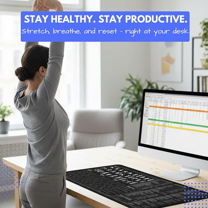 Productivity Desk Mat for Windows – Keyboard Shortcuts, Wellness Guide & 3-Year Calendar | XL Office Mouse Pad for Excel, Word & System Commands | Ergonomic Workspace Mat
