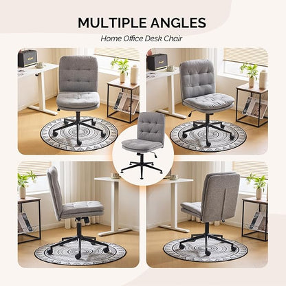 VINGLI Mid Back Armless Office Desk Chair with Wheels/no Wheels,360°Rocking Swivel Vanity Chair with Thickened Cushion,Adjustable Height Rolling for Reading Room, Make up, Linen Dark Grey