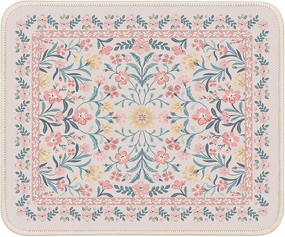 iCasso Aesthetic Small Floral Mouse Pad, Pink Mini Portable Travel Mousepad, Anti-Slip and Comfortable Cloth Mouse Mat 7.9"x9.5" with Stitched Edges for Computer, Laptop, Office, Home(Pink Floral)