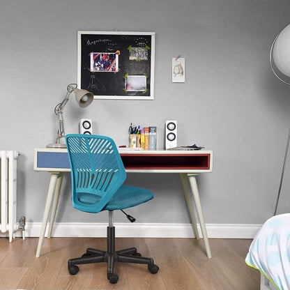 Topeakmart Armless Office Chair, Ergonomic Task Chair with Lumbar Support Adjustable Height, Modern Study Chair for Small Space, Turquoise