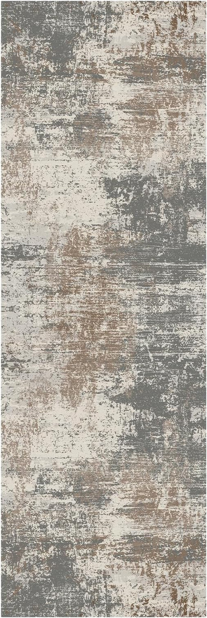 Ciicool 2x6 Washable Runner Rug, Modern Abstract Hallway Rugs Runner, Non-Slip Thin Accent Rug Lightweight Gray Brown Print Distressed Carpet for Laundry Entryway Bedroom Kitchen Bathroom Indoor