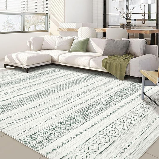 Nakagishi Green Rug Living Room 5x8: Washable Boho Large Neutral Farmhouse Soft Area Rugs Modern Stain Resistant Moroccan Indoor Non-Slip Floor Carpet for Bedroom Nursery Kids Playroom Office