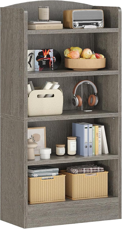 ALISENED 5-Tier Bookcase, Open Bookshelves and Bookcases with Storage Shelves, Floor Standing Unit, Display Storage Shelves for Bedroom Library Living Room Home Office, Gray