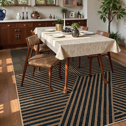 Lahome Modern Geometric Easy Jute Carpet, 6x9 Area Rugs for Living Room Outdoor Patio Washable Indoor Outdoor Dining Room Rug, Farmhouse Large Non Slip Carpet for Bedroom Backyard Office