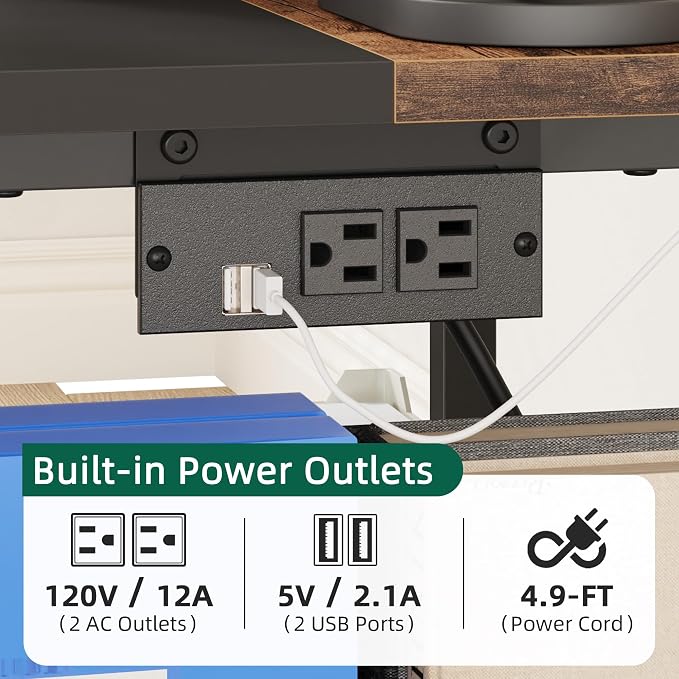 YAOHUOO 23.6"×23.6" Large Printer Stand with Power Outlet, Printer Table with Storage Side Pocket, Heavy Duty Rolling Cart for Home Office 3D Printer/Laser/Heat Press Table, Rustic Brown