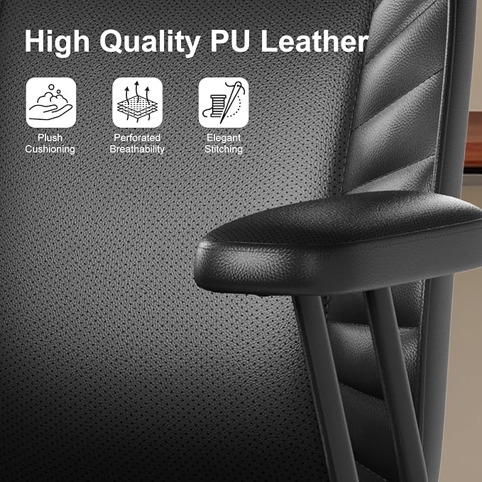 BFZ Home Office Desk Chair, Adjustable Comfy Office Chair with Wheels,Leather Office Chair with Removable Armrests, Office Desk Chair with Lumbar Support for Home Office or Workspace, Black