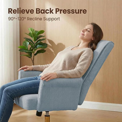 Striped Velvet Office Chair, 360° Swivel Ergonomic Task Chair with High Back, Gold Base and Wheels, Height Adjustable Modern Accent Chair for Home Office, Living Room, Study, Vanity Room (Blue)