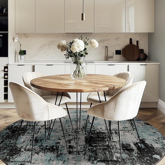 RELEANY Washable Area Rugs 8ft Non-Slip Modern Abstract Soft for Living Room Entryway Bedroom Kitchen, Print Pattern, Blue Black Teal