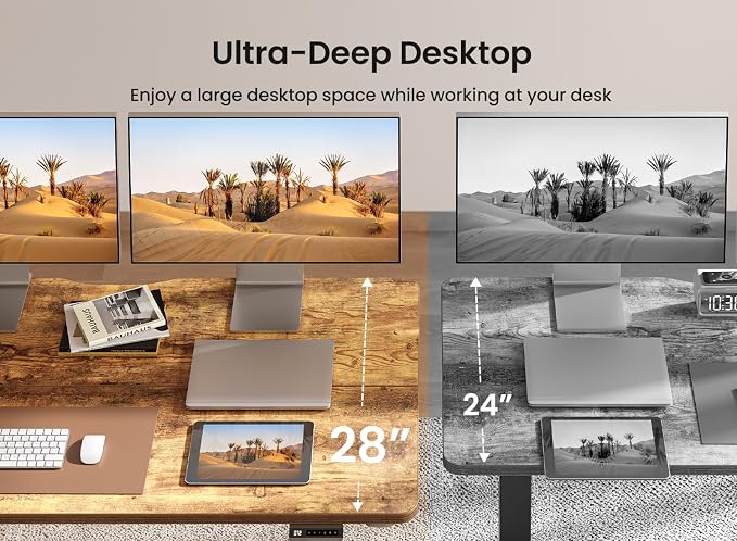 BANTI 63 × 28 Inches Standing Desk, Ergonomic, Electric Height Adjustable, Sit and Stand Up, Computer Desk with a Deeper Desktop, Black Frame/Rustic Brown Top