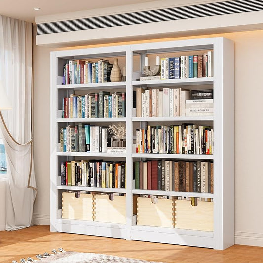 5-Tier Industrial White Metal Bookshelf - Freestanding Tall Storage Organizer for Living Room & Home Office, BSJ175-2