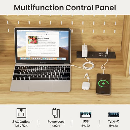 Lvifur 31.5" Small Study Desk with - Drawer & Hutch,Computer Desk with Charging Station,Compact Writing Desks with LED Reading Lights,Home Office Desks for Small Spaces,Bedroom Study Room,Natural