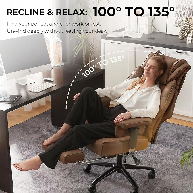 Dowinx Big and Tall Office Chair 400 Lbs with Rotating Massage Lumbar Support, Wide Thick Seat Cushion and Adjustable Armrest,Computer Gaming Chairs with Footrest,Brown