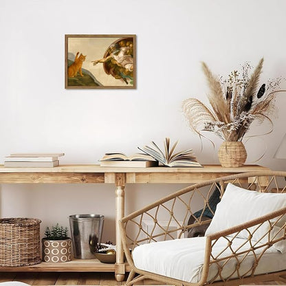 Framed Vintage Cat Canvas Wall Art, Funny Orange Cat Parody Classic Masterpiece Prints, Renaissance-Inspired Animal Artwork, Humorous Wall Decor for Living Room Bedroom Playroom – 16x24 inch