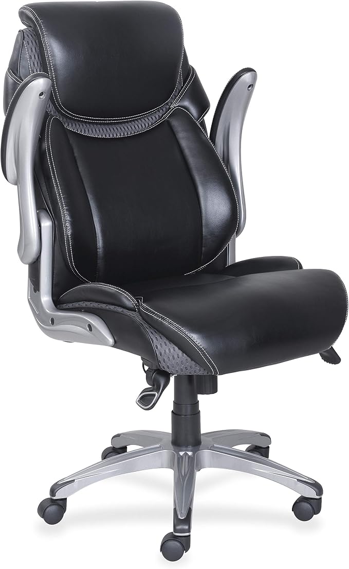 Lorell Wellness by Design Executive Chair, High-Back, Bonded Leather, Black