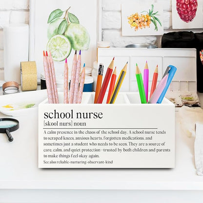 School Nurse Gifts Pen Pencil Holder Organizer for Desk, Nursing Student Gifts, Nursing School Graduation Gift Wooden Box Sign for Office Workplace Desk Tabletop Decorations