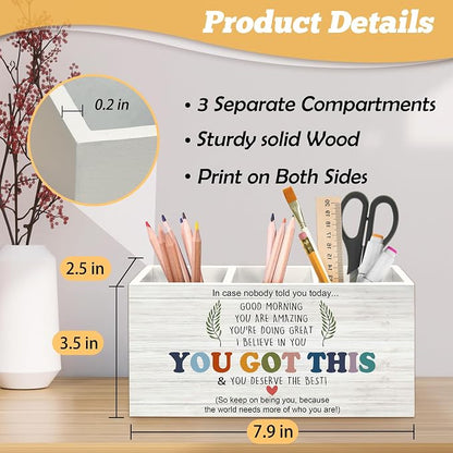 Inspirational Affirmations Pen Holder Organizer for Desk Accessories, Motivational Quote Wooden Box Sign Desk Decorations for School Office Tabletop Decor,You Got This Gift for Women