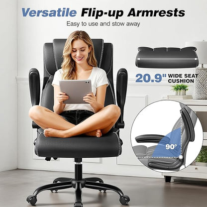 BESTFAIR Ergonomic Office Chair - Desk Computer Chair, Leather High Back Executive Chairs with Adjustable Lumbar Support & Flip Up Arms, Black 10 Pack