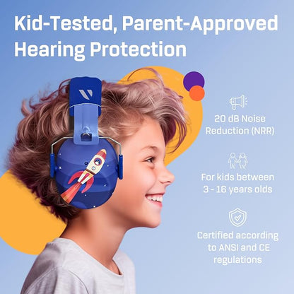 Vanderfields Hearing Protection Ear Muffs - Over 31 dB (2K Hz) Broad Noise Cancelling Sound Reduction Earmuffs for Kids 3-12