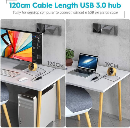 Aceele USB Hub 3.0 Splitter with 4ft Extension Long Cable Cord, 4-Port Ultra-Slim Multiport Expander for Desktop Computer PC, Laptop, Chromebook, Mac mini, iMac, PS4, Flash Drive Data and More