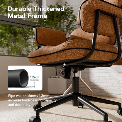 HomeZeer Brown Office Chair, Memory Foam Seat Mid Century Modern Desk Chair | 3.9" Sloped U-Shaped Memory Foam Cushion, Granular Linen Fabric, Lumbar Support, 1.2mm Sturdy Metal Tube, 400LBS Capacity